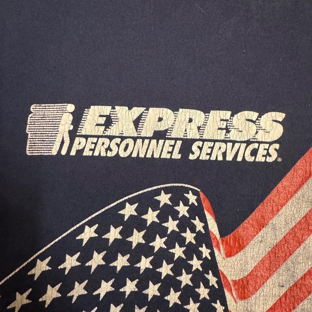 RARE VINTAGE 90s Express Personnel Services navy blue graphic tee